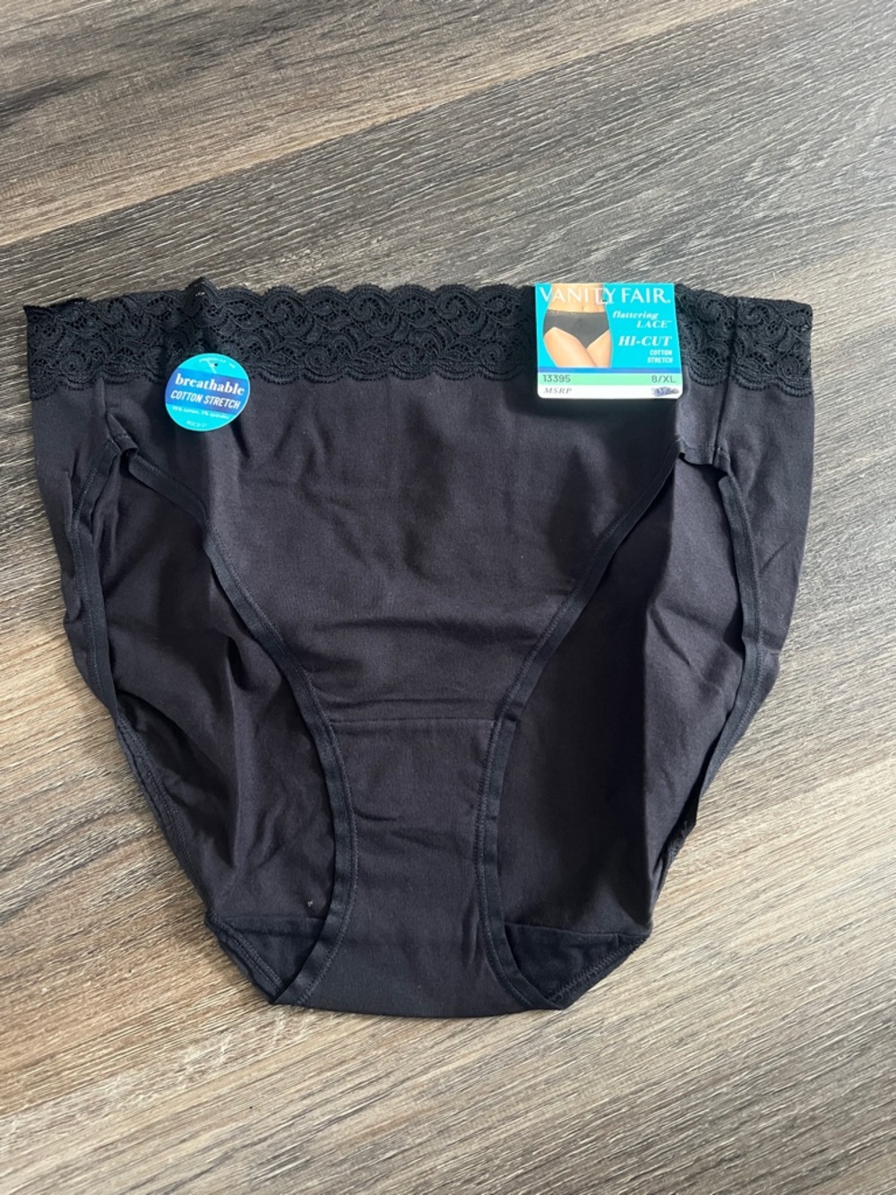 (9) NWT Vanity Fair Black Lace-Trim Hi-Cut Briefs